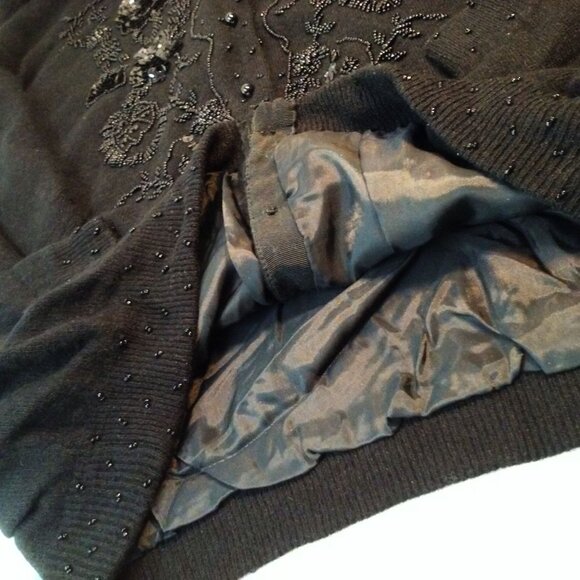 Vintage 80s Shek Embellished Beaded Cardigan Sweater (42) LambWool Angora Lined - Picture 7 of 11